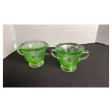 Federal parrot UV reactive depression glass creamer and sugar ser