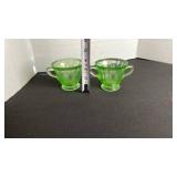 Federal parrot UV reactive depression glass creamer and sugar ser
