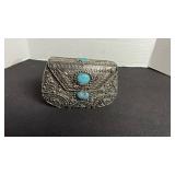 Silver plate and turquoise clutch purse