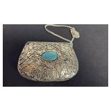 Silver plate and turquoise clutch purse