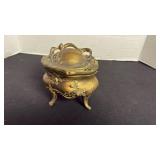 Art Nouveau jewelry casket, floral with footed with handle