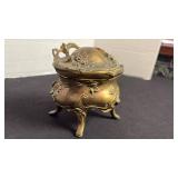 Art Nouveau jewelry casket, floral with footed with handle