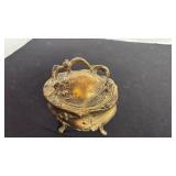 Art Nouveau jewelry casket, floral with footed with handle