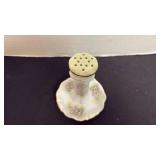 Vintage lavender floral hat pin holder marked Limoge