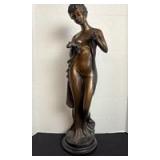 Bronze lady statue holding sarong 23 in