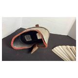 Antique hand-held wooden stereoscope viewer with picture cards