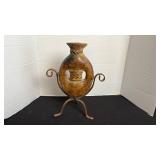 Metal and clay vase 12 inches