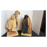 Antique late 1800s pair of handmade dolls, Asian man and ladies signed by Ruth Filippone