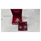 Holiday pin and earrings