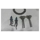 Art deco shoe clips, earrings and necklace