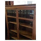 Antique Larkin-Inspired quarter sawn oak leaded pane glass front display bookcase 59 x 42 x 14 in