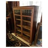 Antique Larkin-Inspired quarter sawn oak leaded pane glass front display bookcase 59 x 42 x 14 in