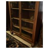 Antique Larkin-Inspired quarter sawn oak leaded pane glass front display bookcase 59 x 42 x 14 in