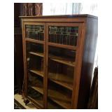 Antique Larkin-Inspired quarter sawn oak leaded pane glass front display bookcase 59 x 42 x 14 in