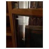 Antique Larkin-Inspired quarter sawn oak leaded pane glass front display bookcase 59 x 42 x 14 in