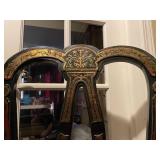 Pair of Napoleon III style chairs with ornate brass inlaid details (some of the brass is loose)