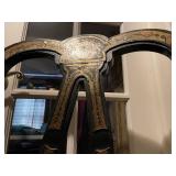 Pair of Napoleon III style chairs with ornate brass inlaid details (some of the brass is loose)