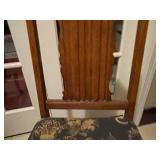 Antique carved balloon back chair with needlepoint seat, other upholstered seat chair (needs repair) and needlepoint pillow