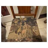 Antique carved balloon back chair with needlepoint seat, other upholstered seat chair (needs repair) and needlepoint pillow