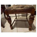 Antique carved balloon back chair with needlepoint seat, other upholstered seat chair (needs repair) and needlepoint pillow