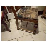 Antique carved balloon back chair with needlepoint seat, other upholstered seat chair (needs repair) and needlepoint pillow