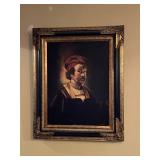 Signed canvas painting in ornate frame 32 x 26 in