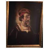 Signed canvas painting in ornate frame 32 x 26 in