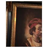 Signed canvas painting in ornate frame 32 x 26 in