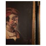 Signed canvas painting in ornate frame 32 x 26 in