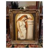 Signed canvas painting in ornate frame 37 x 32 in