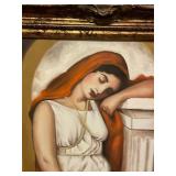 Signed canvas painting in ornate frame 37 x 32 in