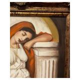 Signed canvas painting in ornate frame 37 x 32 in