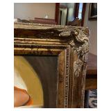 Signed canvas painting in ornate frame 37 x 32 in
