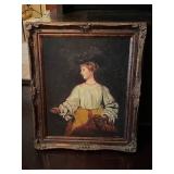 Signed canvas painting in ornate frame 37 x 32 in