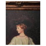 Signed canvas painting in ornate frame 37 x 32 in