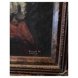 Signed canvas painting in ornate frame 37 x 32 in