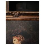 Signed canvas painting in ornate frame 37 x 32 in