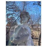 Concrete garden statue depicting the Roman god Bacchus on concrete base approximately 88 x 18 x 18 in VERY HEAVY will need help and equipment to remove. Easy alley to backyard access.