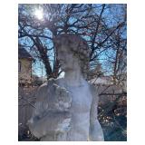 Concrete garden statue depicting the Roman god Bacchus on concrete base approximately 88 x 18 x 18 in VERY HEAVY will need help and equipment to remove. Easy alley to backyard access.