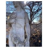Concrete garden statue depicting the Roman god Bacchus on concrete base approximately 88 x 18 x 18 in VERY HEAVY will need help and equipment to remove. Easy alley to backyard access.