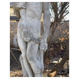 Concrete garden statue depicting the Roman god Bacchus on concrete base approximately 88 x 18 x 18 in VERY HEAVY will need help and equipment to remove. Easy alley to backyard access.