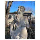 Concrete garden statue of a woman, often referred to as a harvest or autumn statue. Approximately 88 x 18 x 18 in VERY HEAVY will need help and equipment to remove. Easy alley to backyard access.