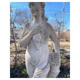 Concrete garden statue of a woman, often referred to as a harvest or autumn statue. Approximately 88 x 18 x 18 in VERY HEAVY will need help and equipment to remove. Easy alley to backyard access.