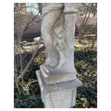 Concrete garden statue of a woman, often referred to as a harvest or autumn statue. Approximately 88 x 18 x 18 in VERY HEAVY will need help and equipment to remove. Easy alley to backyard access.