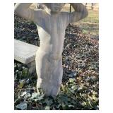Concrete 2 piece birdbath with boy statue pedestal approximately 45 x 27 x 27 in VERY HEAVY will need help and equipment to remove. Easy alley to backyard access.