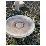 Concrete 2 piece birdbath with boy statue pedestal approximately 45 x 27 x 27 in VERY HEAVY will need help and equipment to remove. Easy alley to backyard access.