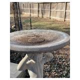 Concrete 2 piece birdbath with boy statue pedestal approximately 45 x 27 x 27 in VERY HEAVY will need help and equipment to remove. Easy alley to backyard access.