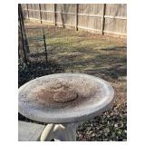 Concrete 2 piece birdbath with boy statue pedestal approximately 45 x 27 x 27 in VERY HEAVY will need help and equipment to remove. Easy alley to backyard access.