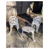 Antique cast iron patio table 14 x 21 x 21 in with 2 chairs