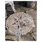 Antique cast iron patio table 14 x 21 x 21 in with 2 chairs